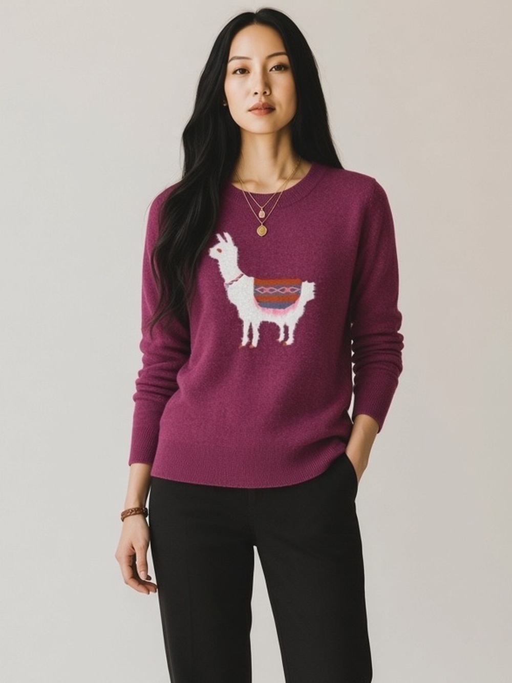 Sundance Laid Back Llama Sweater XS Burgundy Wool NWT Novelty Boho Relaxed